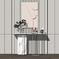 Modern Minimalist Console Table with Marble Top Geometric Decorations Green Plant and Lighting