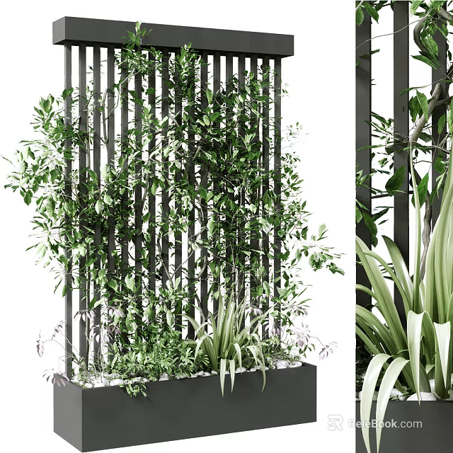 Climbing Vines Growing on Black Metal Trellis with Lush Green Foliage in Modern Planter Box 3d model 