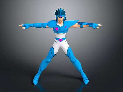 Blue and White Armored Warrior Character 3D Model in Dynamic Open Arms Pose 3d model