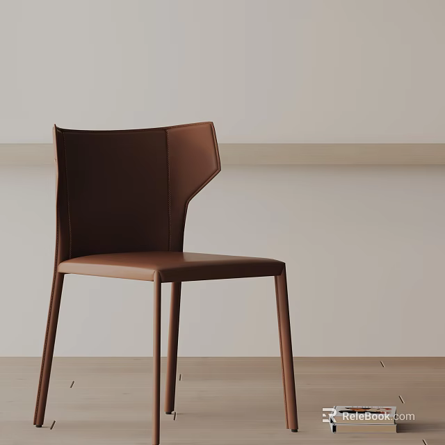 Brown Leather Dining Chair With Modern Sleek Design And Unique Backrest Structure 3d model 