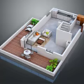 Modern Hotel Room Interior With Open Layout Balcony Sofa Coffee Table Stairs And Plants