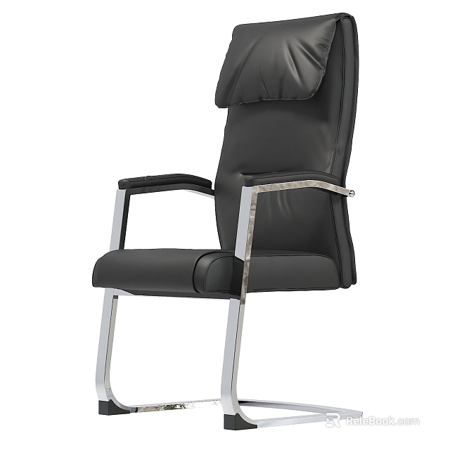 Sleek Black Leather Office Chair With High Back Modern Metal Frame And Armrests 3d model 