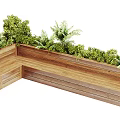 Decorative Wooden Garden Planter Boxes With Various Green Plants Ferns And Foliage