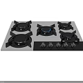 Gas Cooktop Kitchen Appliance With Four Burners Black Surface And Control Knobs 3d model