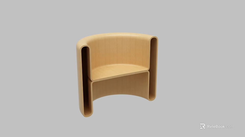 Modern Wooden Kids Chair With Curved Design Light Wood Color And Armrests 3d model 