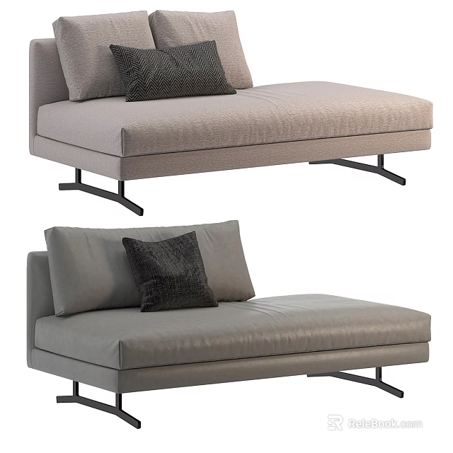 Modern Gray Fabric Chaise Lounge With Black Decorative Pillow And Metal Legs Design 3d model 