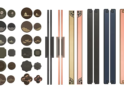 Cabinet Handles with Various Round Bar Shaped and Decorative Designs in Metal Black Gold Pink 3d model