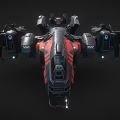 Futuristic Black And Red Aircraft With Multiple Engines And Blue Lights