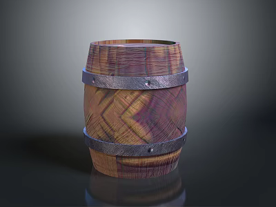 Vintage Wooden Barrel With Metal Hoops And Intricate Wood Grain Pattern 3d model