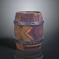Vintage Wooden Barrel With Metal Hoops And Intricate Wood Grain Pattern