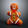 Brown Gingerbread Man With White Icing Decoration Red Bow Tie And Green Candies