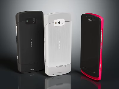 Nokia Mobile Phones In Black Silver And Red Colors With Sleek Design 3d model