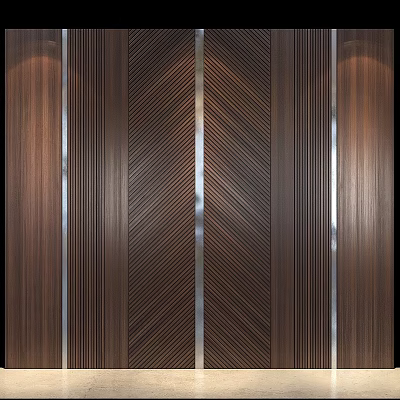 Elegant Contemporary Wooden Wainscoting with Herringbone Pattern and Metal Accents 3d model