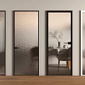 Modern Interior Hinged Doors With Various Glass Textures And Black Frames 3d model