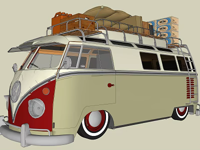 Retro Vintage Van with Roof Rack Carrying Luggage and Boxes for Road Trips 3d model