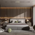 Modern Bedroom Interior Design With Wooden Wall Bed Nightstands Pendant Lamp Rug And Chair