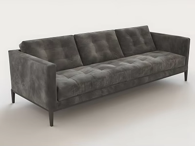 Grey Three Seater Sofa With Tufted Backrest Seat And Black Legs Modern Design 3d model