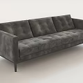 Grey Three Seater Sofa With Tufted Backrest Seat And Black Legs Modern Design