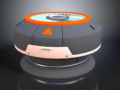 Modern Circular Device With Gray Body Orange Rim White Dial And Pointer 3d model