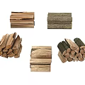 Various Types of Stacked Stone and Wood Pieces with Natural Logs and Textured Blocks