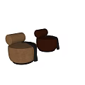 Modern Round Single Sofa With Light Brown Dark Brown Velvet Upholstery And Gray Blanket
