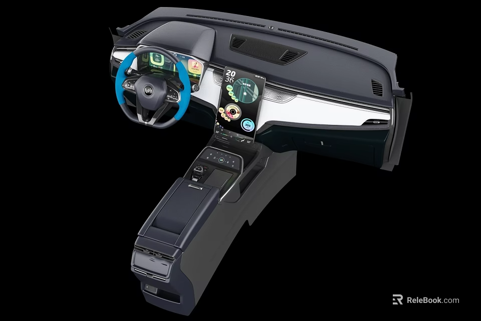 Modern Car Interior Design With Steering Wheel Dashboard And Center Console 3d model 