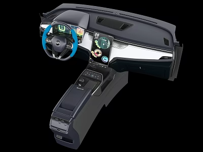 Modern Car Interior Design With Steering Wheel Dashboard And Center Console 3d model