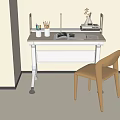 Minimalist Modern White Desk With Open Book Stationery Vase And Yellow Chair Near Wooden Bookshelf