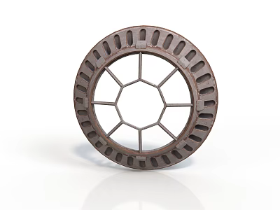 Mechanical Equipment Circular Metal Component With Radial Spokes And Perforated Rim 3d model