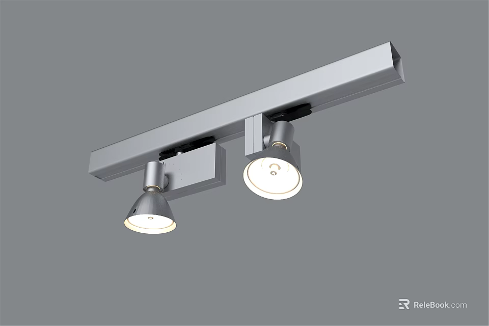 Modern Adjustable Track Spotlight With Two LED Heads In Silver Finish 3d model 