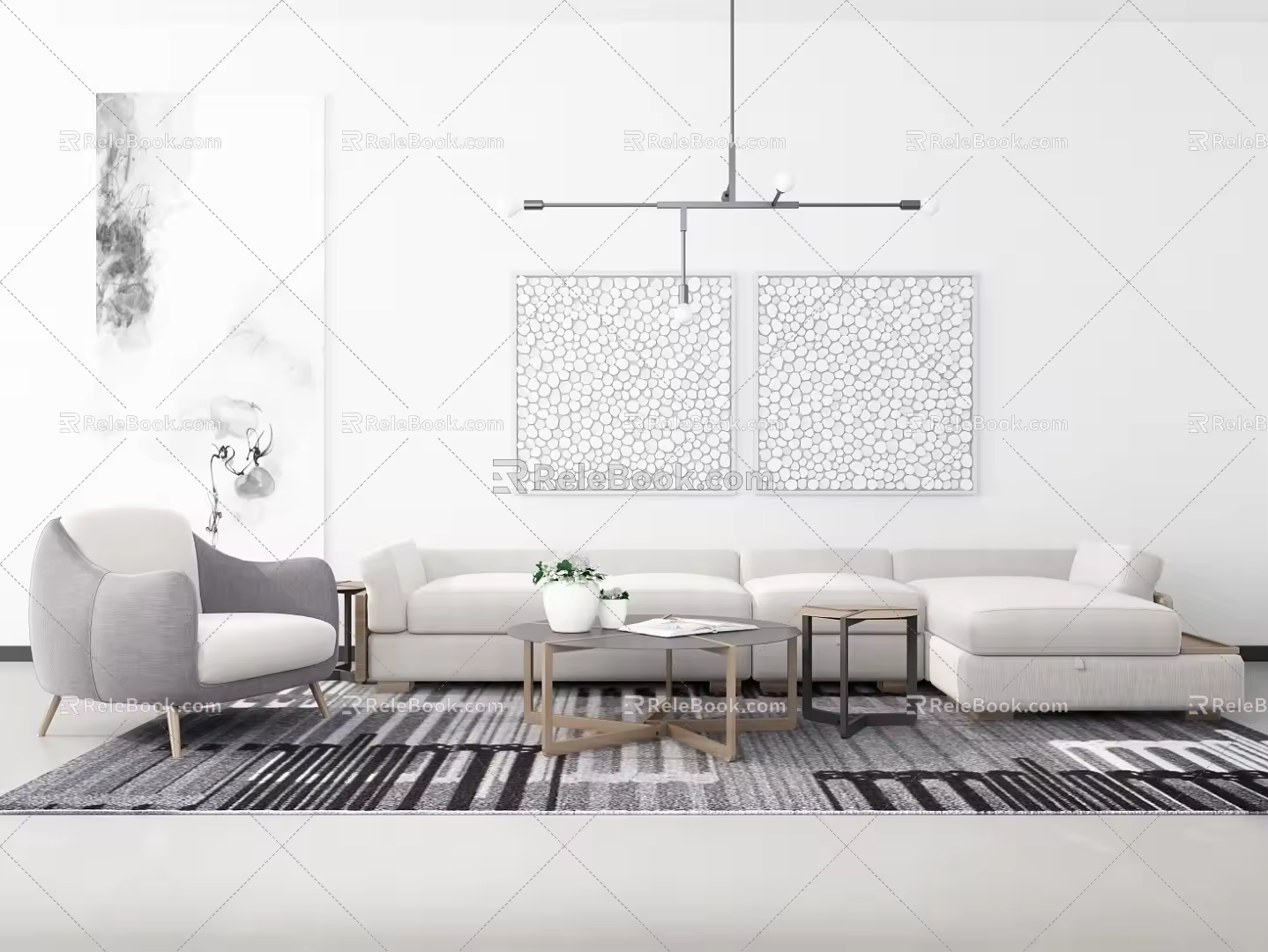 Nordic Sofa Coffee Table Combination Fabric Sofa 3d model