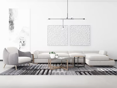 Nordic Sofa Coffee Table Combination Fabric Sofa 3d model