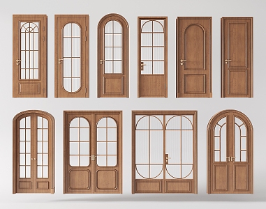 Middle Style Single Door Interior Door Bedroom Door Round Arch Double Door 3d model