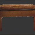 Modern Brown Leather Ottoman with Wooden Legs and Padded Seat