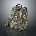 Camouflage Pattern Backpack With Adjustable Straps And Orange Tag Fabric Design 3d model