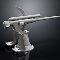 Vintage Dual Barrel Artillery Weapon with Metal Mounted Base and Dark Reflective Background