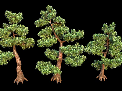 Lush Green Arbor Trees with Natural Trunk Shapes and Foliage Details 3d model
