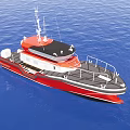 Modern Red And Black Yacht With Deck Railing Sailing On Blue Sea