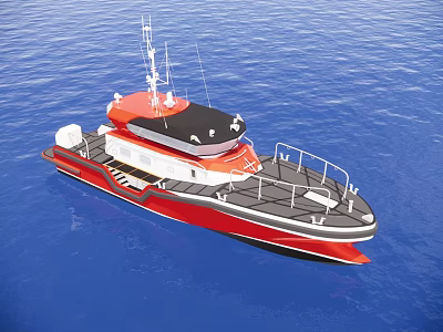 Modern Red And Black Yacht With Deck Railing Sailing On Blue Sea 3d model