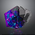Abstract Geometric Sculpture With Colorful Iridescent Transparent Sections And Silver Metallic Surface