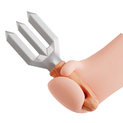 Game Movie Character Hand Holding Silver Trident with Brown Wooden Handle 3d model
