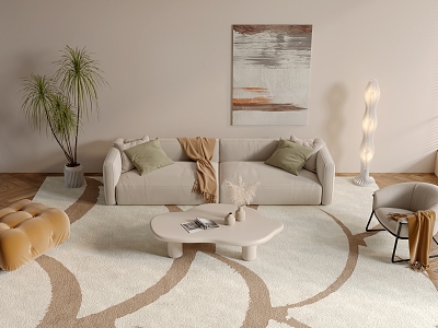 Cream wind sofa coffee table combination 3d model