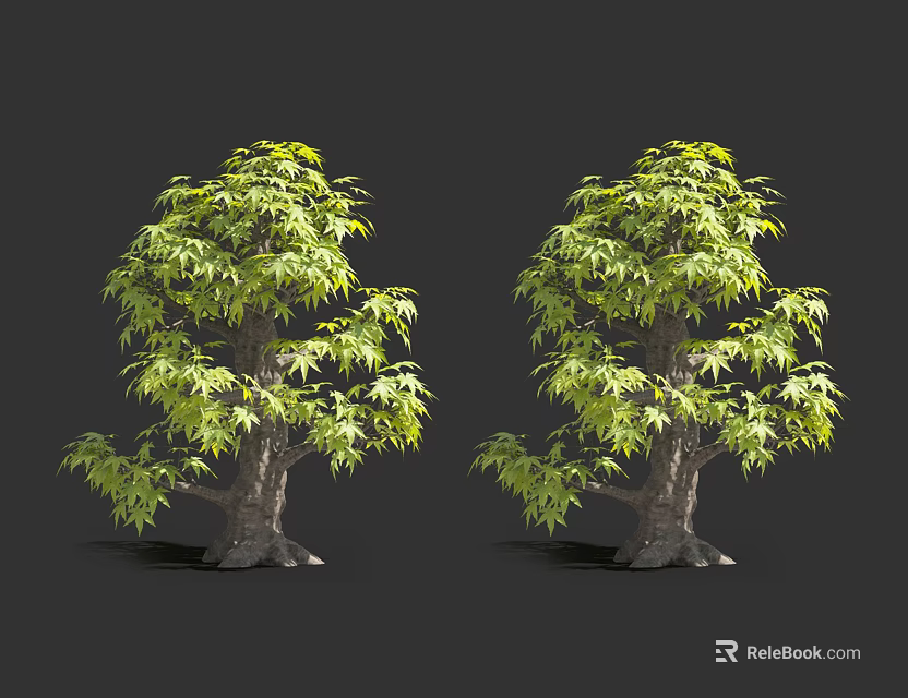 Two Lush Green Arbor Trees With Leafy Foliage And Brown Trunks 3d model 