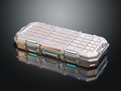 Modern Metallic Cargo Case With Grid Pattern Surface Metal Latches And Reflective Base 3d model