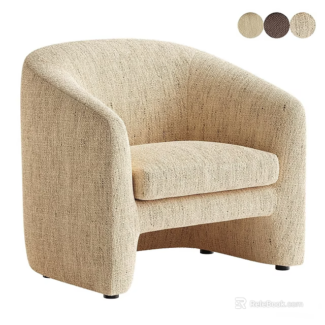 Beige Fabric Accent Chair With Modern Curved Arms For Living Room Comfort 3d model 