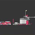Red Racing Car At Pink White Garage With Worker And Driver Figures