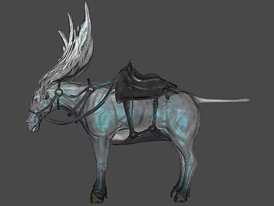 Reptile Creature With Saddle And Antler Like Structures In Blue Gray Scales Design 3d model