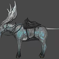 Reptile Creature With Saddle And Antler Like Structures In Blue Gray Scales Design