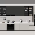 Modern Kitchen Interior With Dark And Light Cabinetry Oven And White Countertop