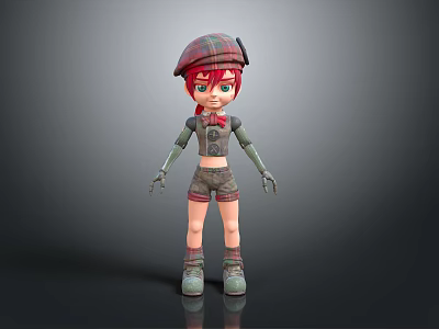 Game and Movie Character With Red Hair Plaid Beret Short Pants and Green Boots 3d model